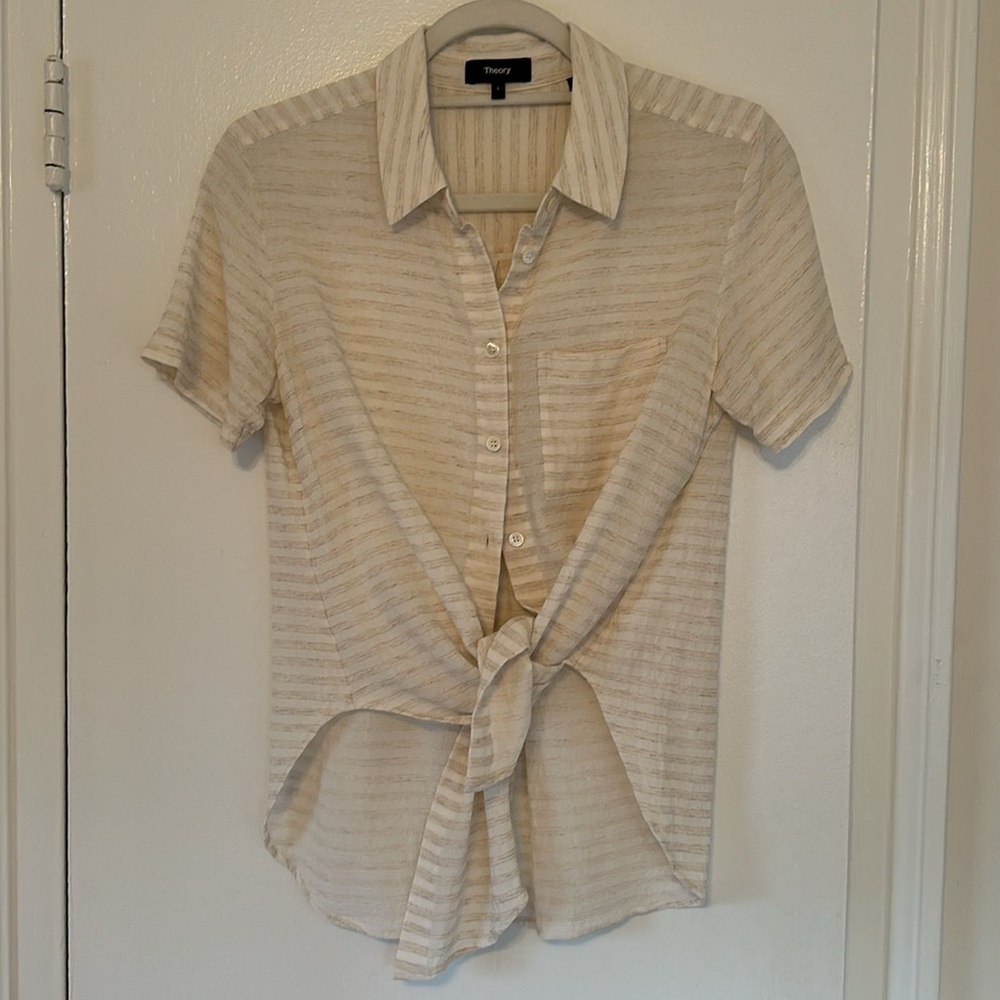 Theory button down front tie shirt